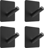 SAYONEYES Matte Black Adhesive Towel Hooks for Bathrooms - SUS304 Stainless Steel Waterproof Wall Hooks with Strong Adhesive Tapes – 3M Towel Hooks for Bathroom, Bedrooms, Kitchen – 4 Pack