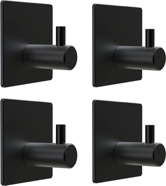 Honmein 6 Pcs Adhesive Wall Hooks for Hanging - Waterproof Shower Hooks,  Heavy Duty Towel Hooks for Bathrooms, Kitchens, and Offices (Black)