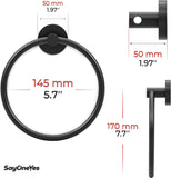 Sayoneyes Matte Black Towel Ring - Premium Quality SUS304 Stainless Steel Rust Proof Hand Towel Holder – Heavy Duty Round Towel Holder for Bathroom Wall Mounted