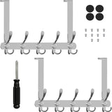 SAYONEYES Over The Door Hooks for Hanging Towels Coats Clothes with 6 Hooks - Heavy Duty SUS304 Stainless Steel Over The Door Towel Rack for Bedroom Closet and Bathroom (Silver)