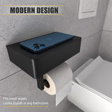 SAYONEYES Matte Black Toilet Paper Holder with Shelf and Storage – Premium Quality SUS304 Stainless Steel Flushable Wipes Holder – Screw and Adhesive Toilet Tissue Holder for Bathroom - Large