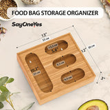 SAYONEYES Foil and Plastic Wrap Organizer 2 in 1 - Premium Bamboo Plastic Wrap Dispenser with Cutter and Labels – Aluminum Foil Organization and Storage Holder for 12 Inch Roll